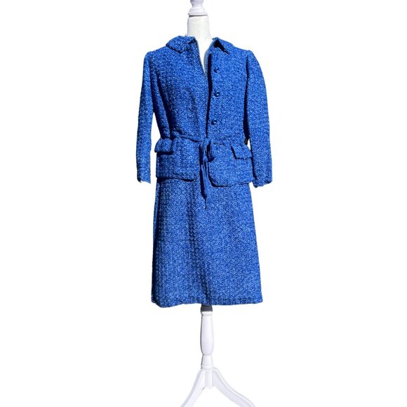 1960’s 'Castilho' Vintage Hand Crochet Bright Blue Dress and Jacket